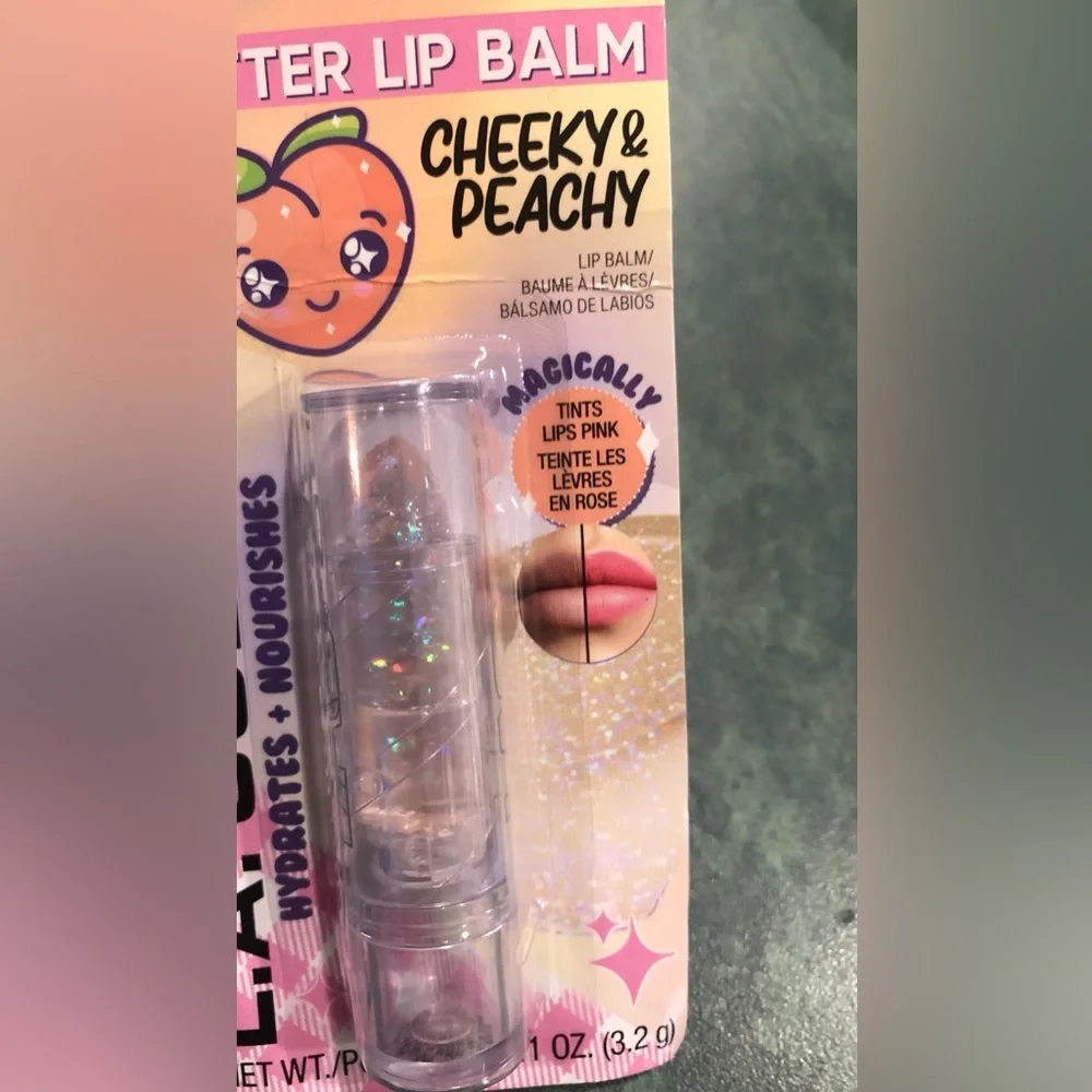 2pack peachy pie scented cheeky &‎ peachy glitter sparkle lip balm new